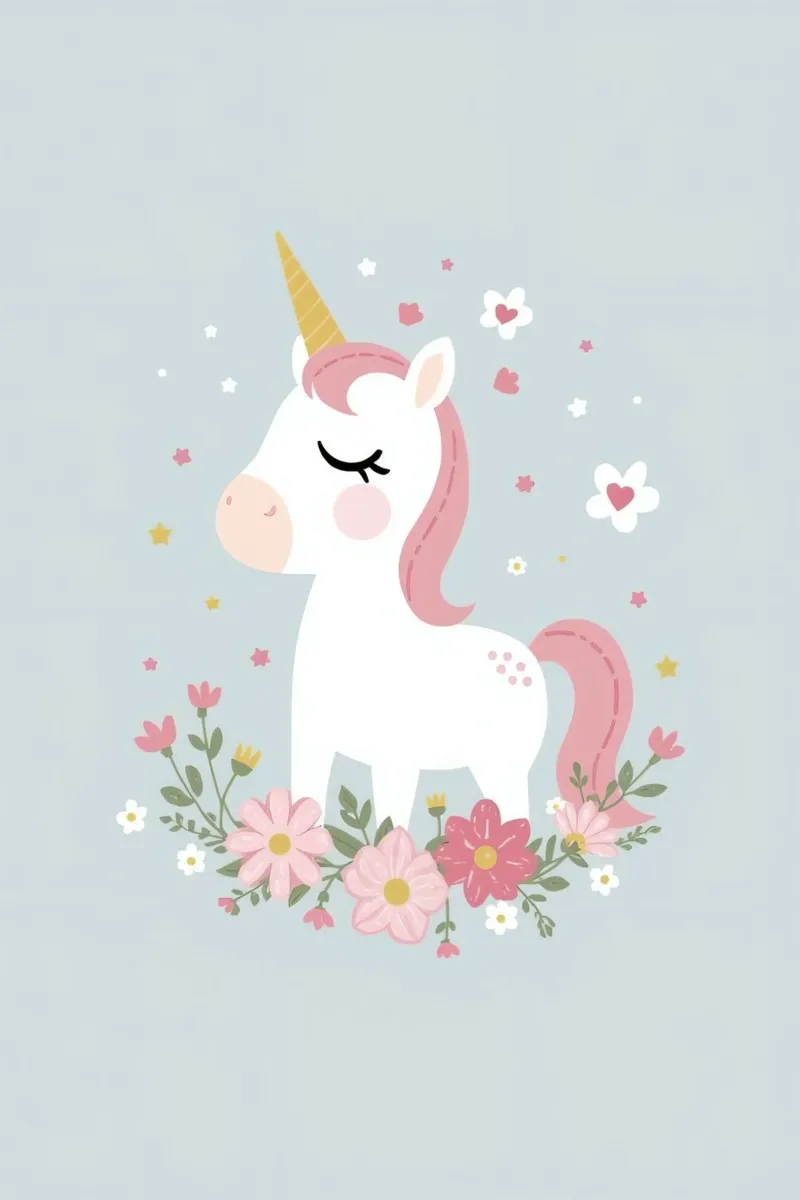 Cute Unicorn with Floral Wreath on Blue Background canvas with Floater frame by DesignDoodle