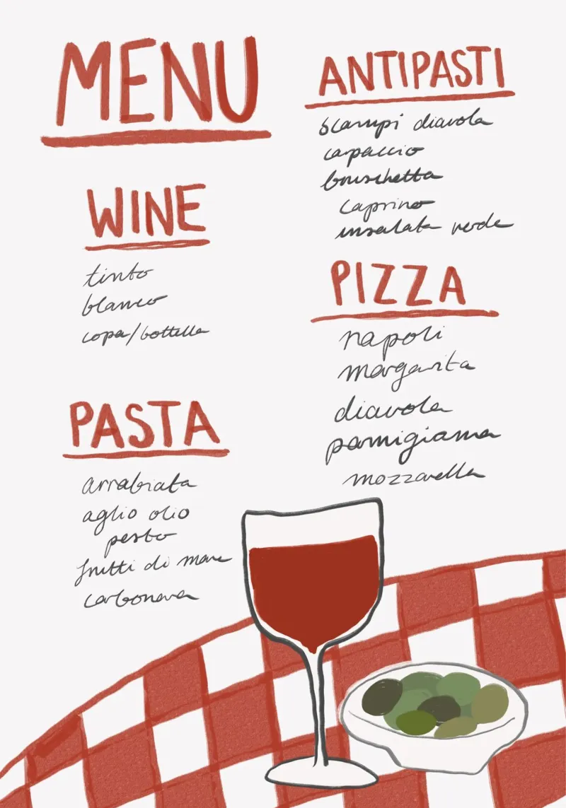 Menu italiano carta hahnemühle da Athene Fritsch