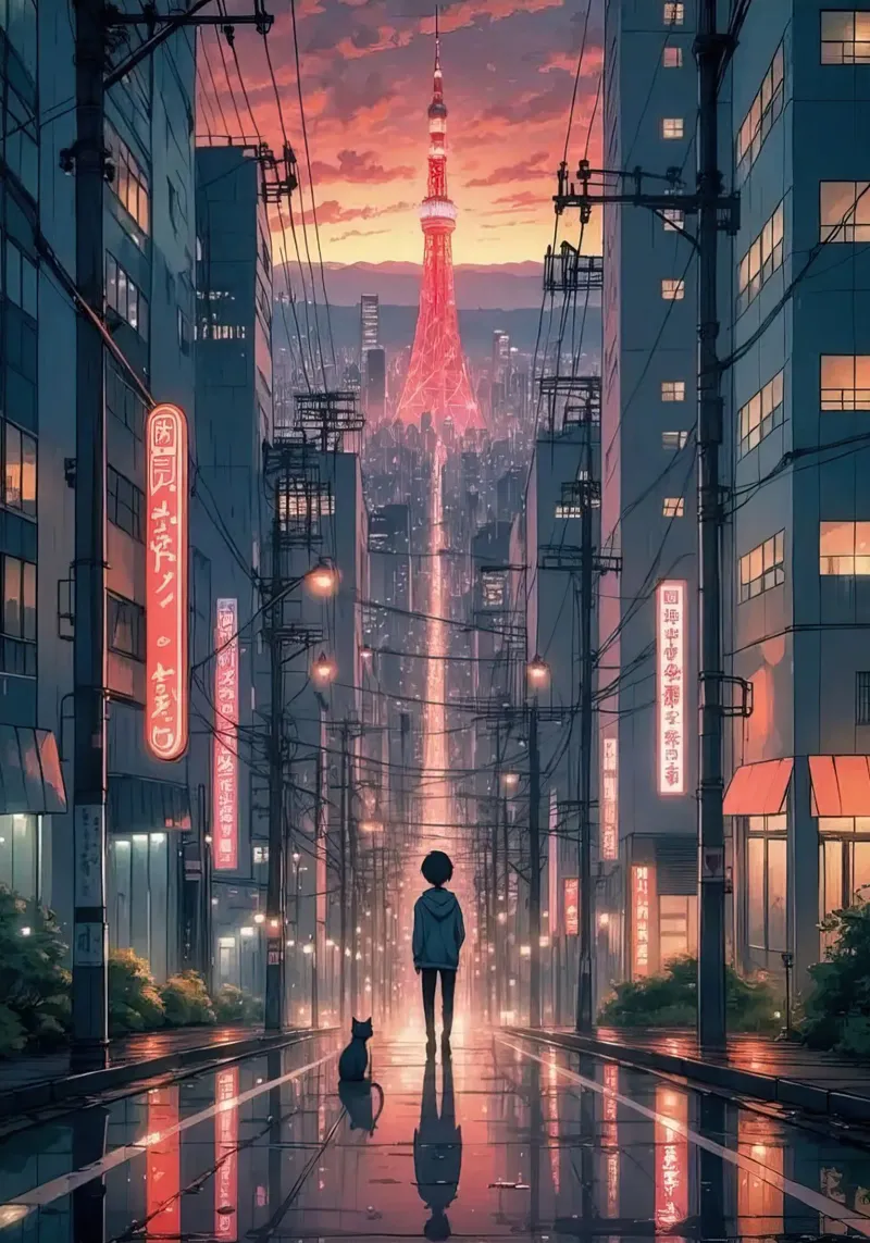 Lo-Fi Anime Tokyo Tower tela con Cornice a cassetta da ekssign