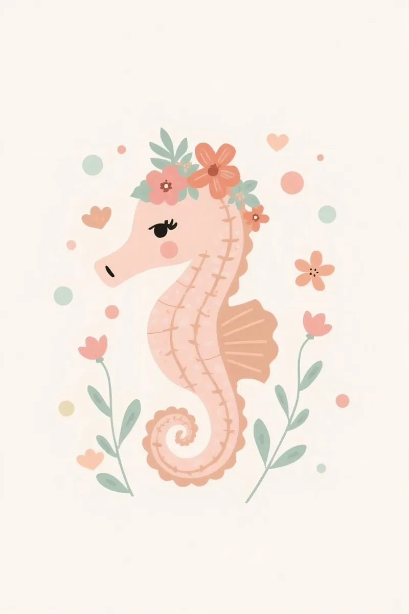 Simpatico cavalluccio marino con fiori poster con telaio in plastica da DesignDoodle