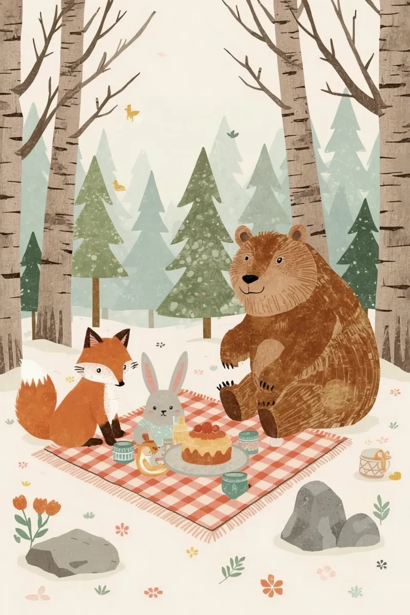 Animali carini che fanno un picnic nella foresta tela con Cornice a cassetta da DesignDoodle