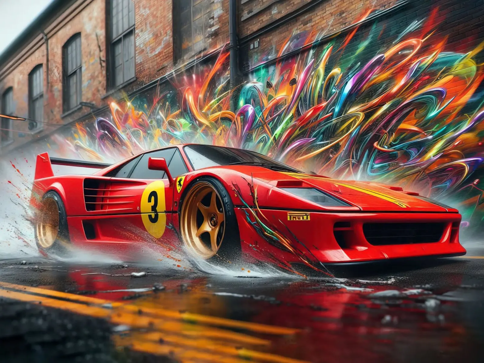 Red racing sports car with graffiti background canvas with Floater frame by 🥝 KIWI STORE