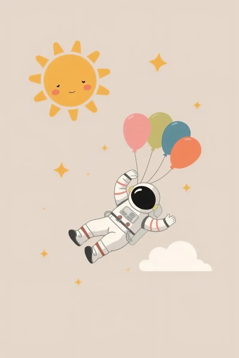 Schattige Kunst Astronaut met Ballonnen Zon Sterren en Wolk canvas met Baklijst van DesignDoodle