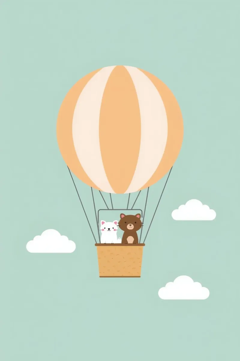 Orso e gatto simpatici e divertenti in mongolfiera tela con Cornice a cassetta da DesignDoodle