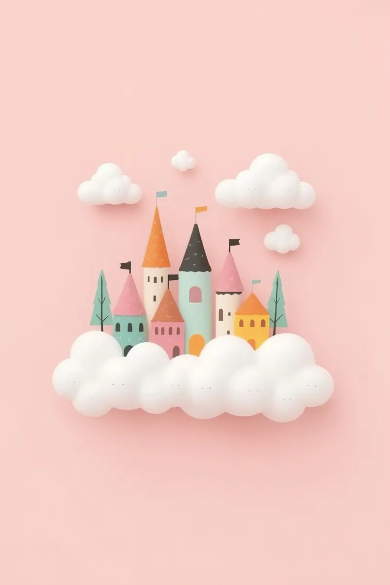 Niedliche Prinzessin Schloss und Wolken auf rosa Hintergrund Poster von DesignDoodle