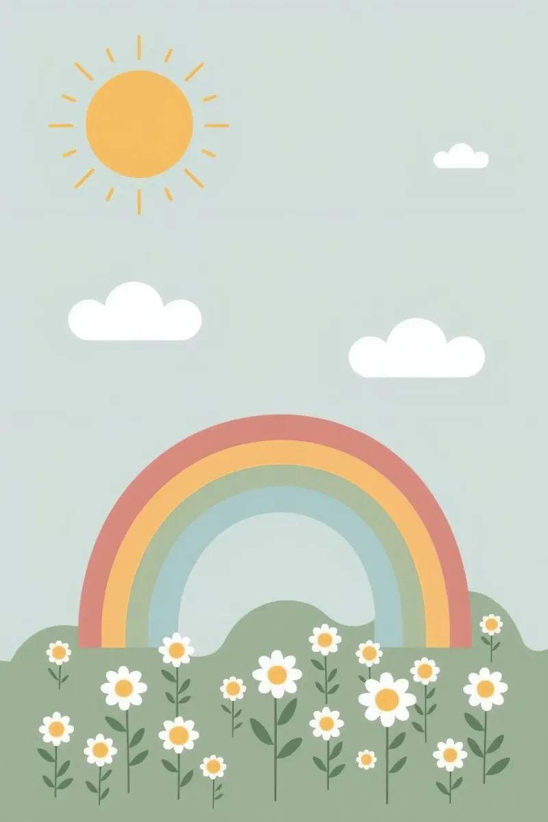 Margherite carine con sole e nuvole arcobaleno poster con telaio in alluminio da DesignDoodle