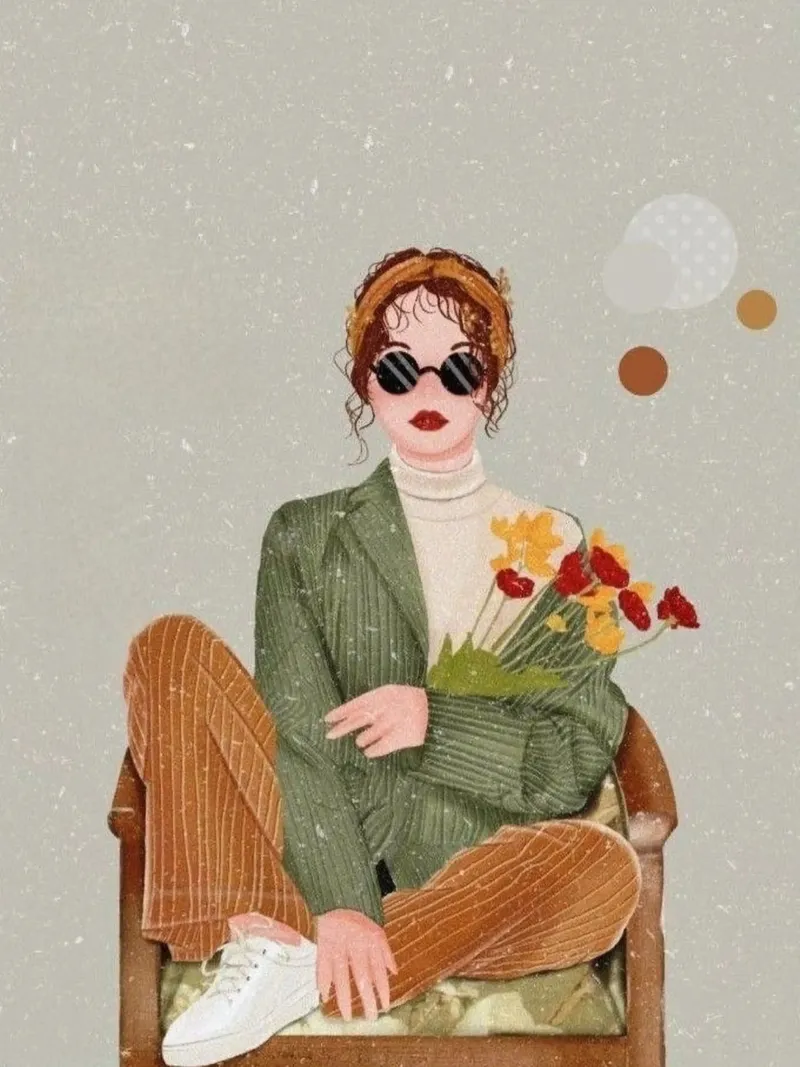 cool girl on chair with flower tela con Cornice a cassetta da vicgaler