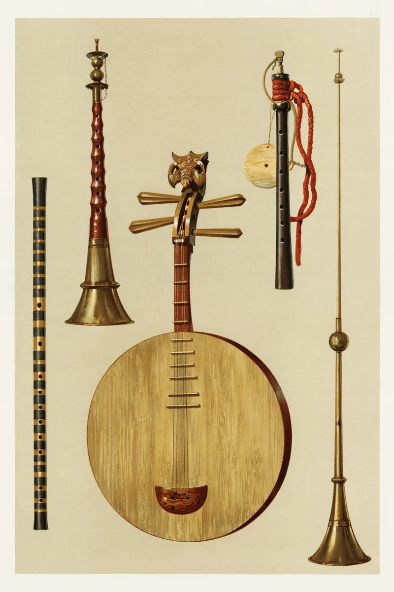 traditional musical instruments poster con telaio in plastica da vintageshop