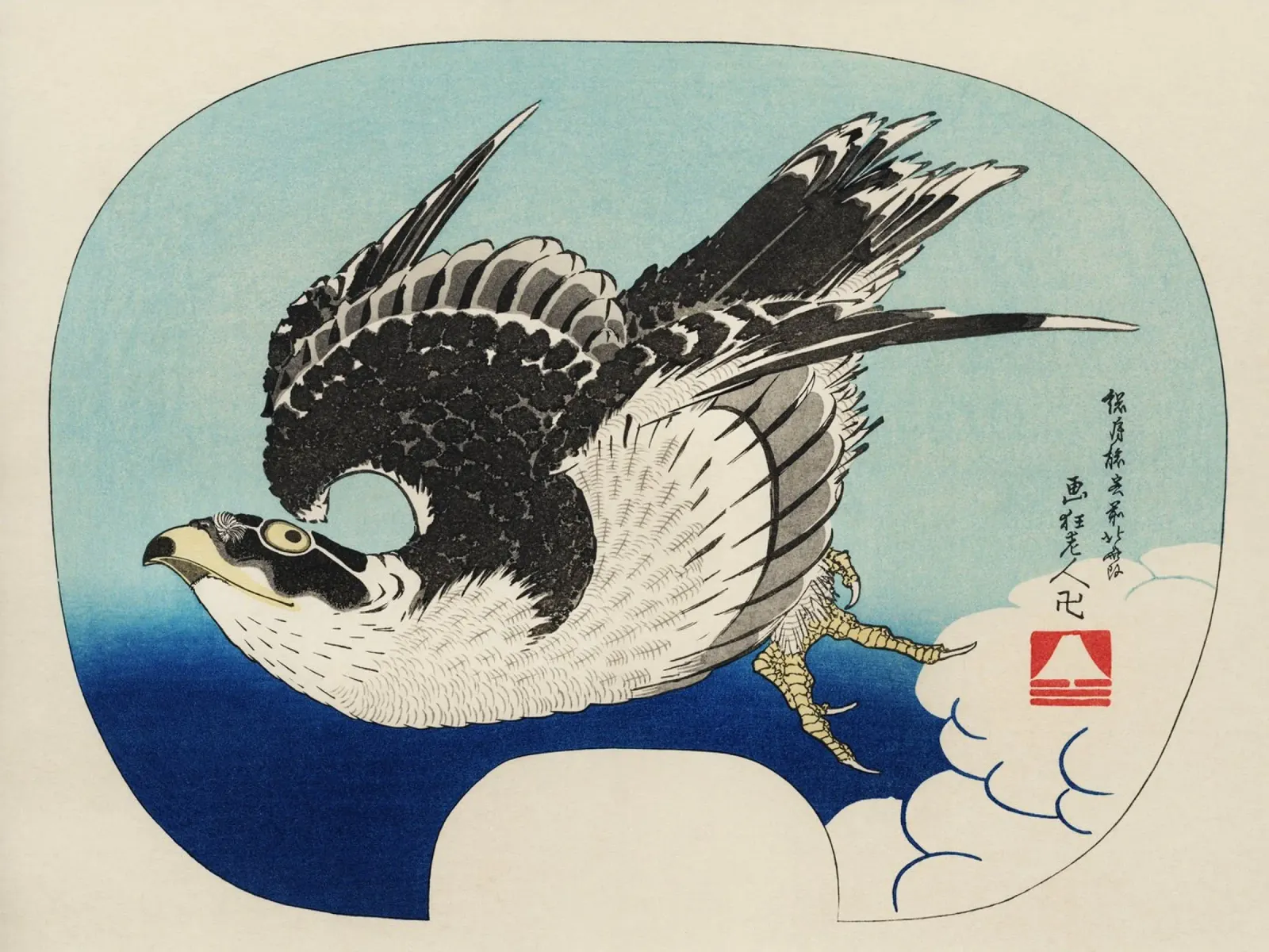 The ukiyo-e illustration Hawk canvas with Floater frame by vintageshop