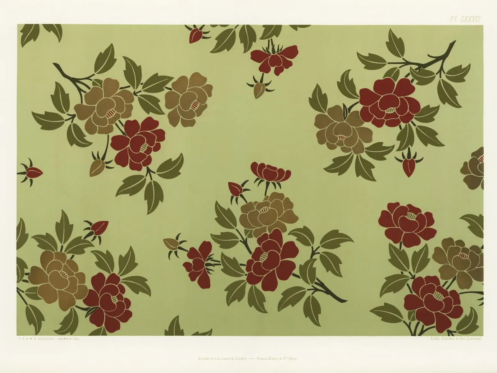 Japanese flowers and leaves pattern canvas with Floater frame by vintageshop