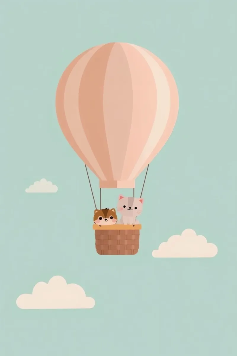 Gatos monos en una cesta de globo aerostático lienzo con Marco flotante de DesignDoodle
