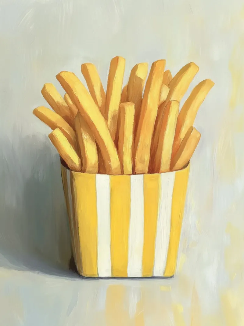Gele frietjes kunst canvas met Baklijst van Carinaprint