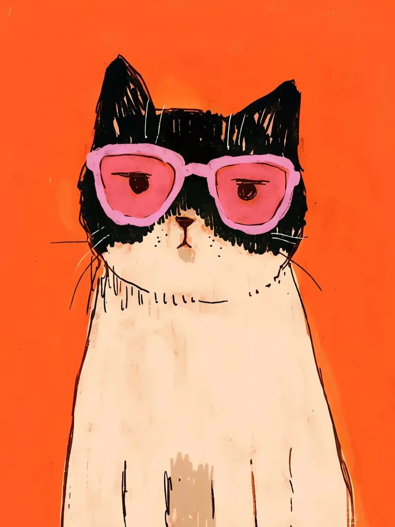 Gatto freddo in tonalità rosa poster con telaio in alluminio da Arjun