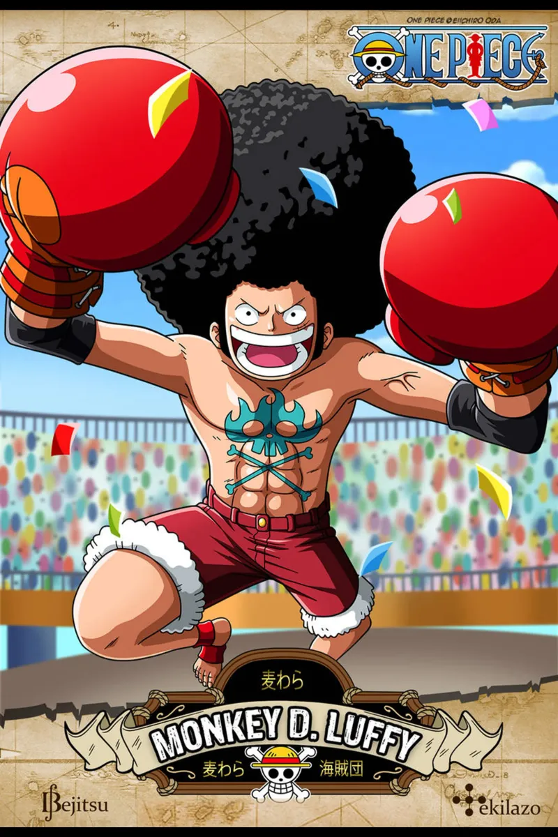 avventura pintes anime-Afro Luffy tela con Cornice a cassetta da eliouxence
