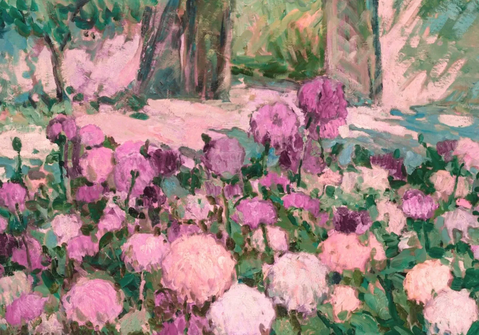 Peinture impressionniste d'un jardin de fleurs inspirée de Monet poster avec cadre en bois de vintagepod