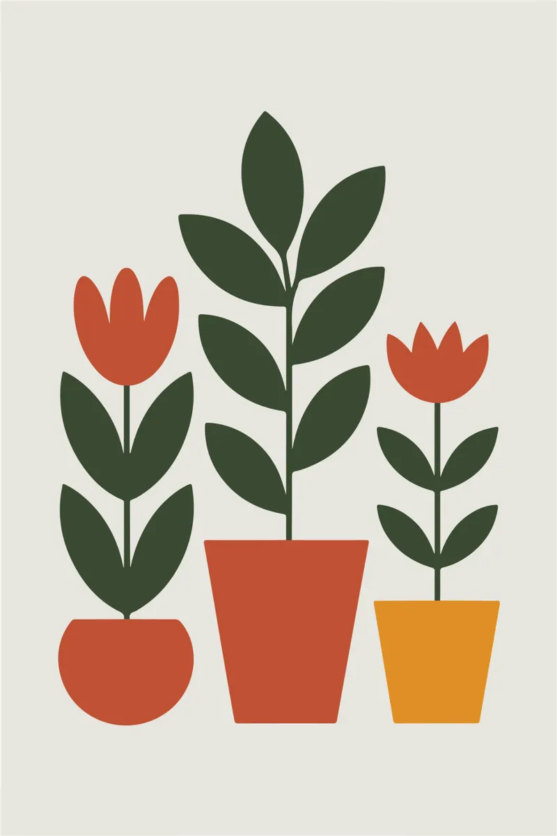 Pot trio holding abstract floral stems 1 poster con telaio in legno da LisaArtes