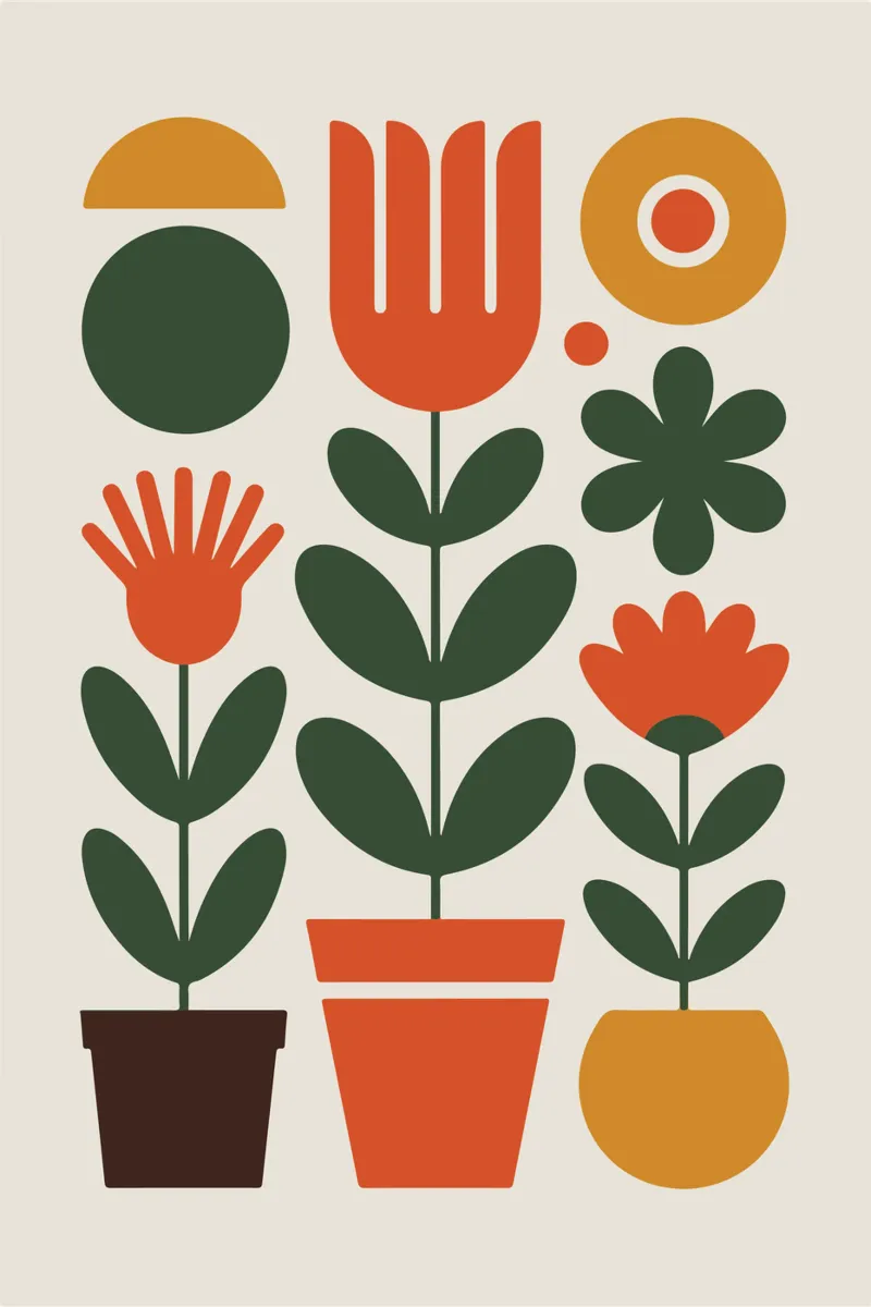 Pot trio holding abstract floral stems poster da LisaArtes