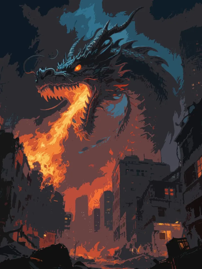 Fiamma di drago in città poster con telaio in alluminio da knowledge