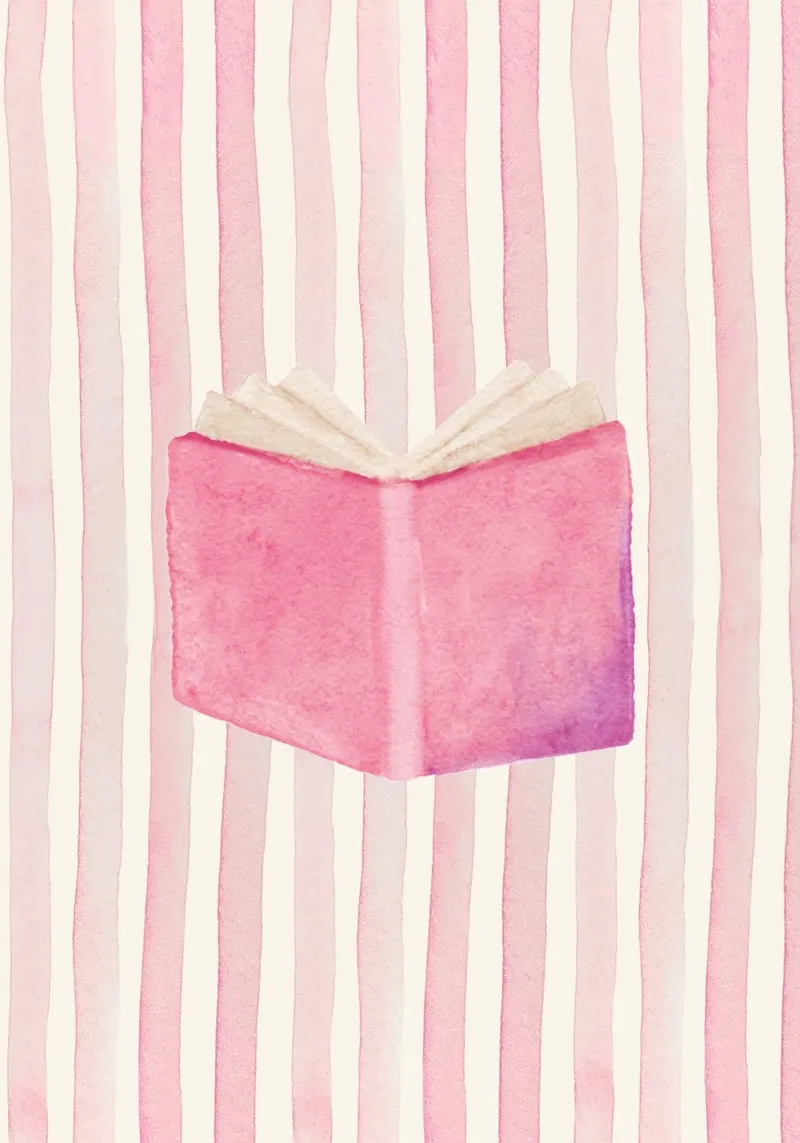 Aquarel Open Boek Roze Gestreepte Kunstdruk canvas met Baklijst van vintagepod