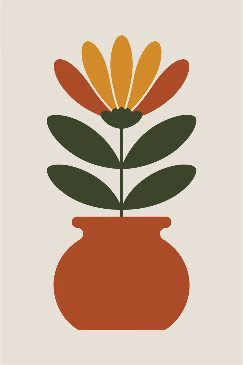 Retro pot with abstract bloom poster con telaio in alluminio da LisaArtes