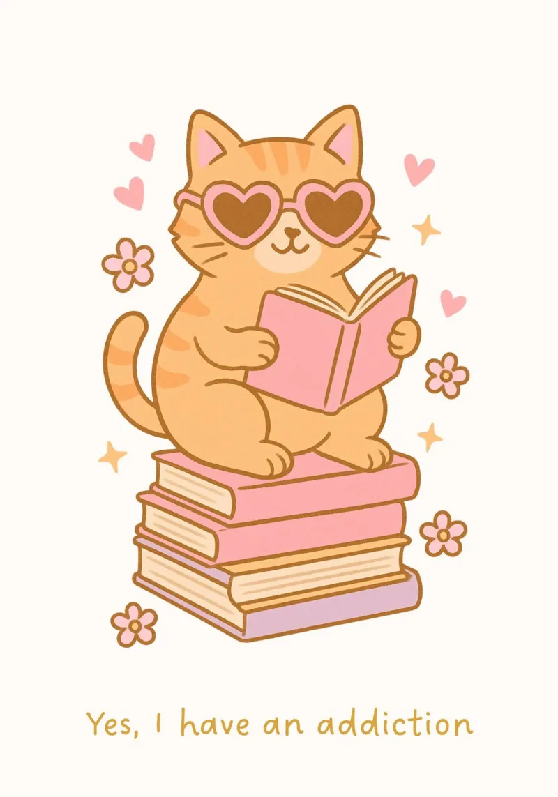 Cartel de adicción a los libros de un lindo gato leyendo poster con marco de plástico de vintagepod