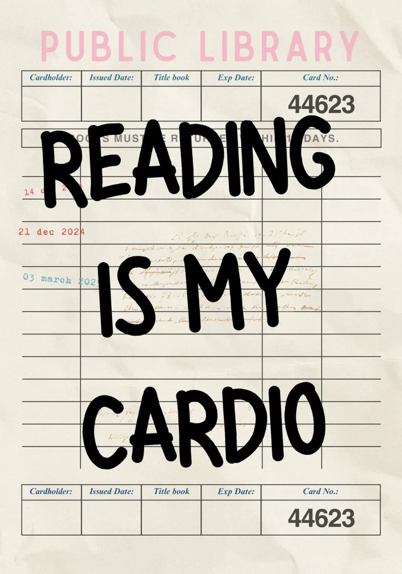 Reading is My Cardio Funny Library Card Print poster with wooden frame by vintagepod