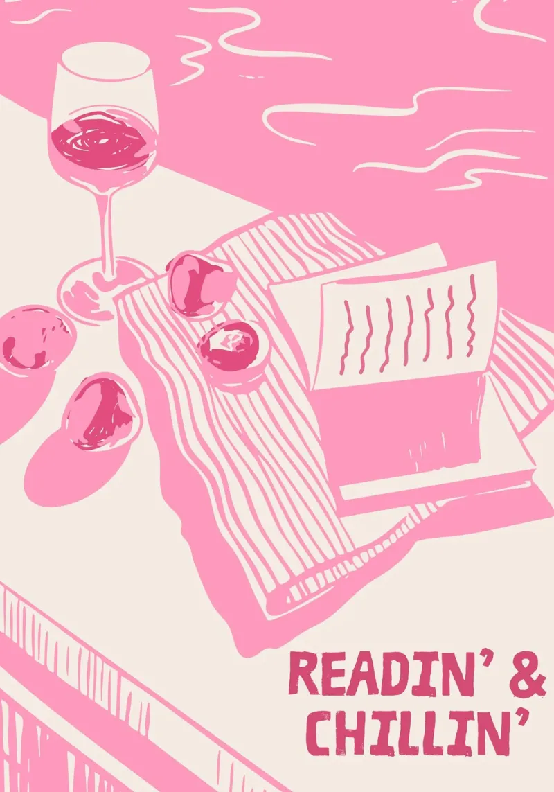 Stampa Picnic rosa Readin' & Chillin' poster con telaio in alluminio da vintagepod