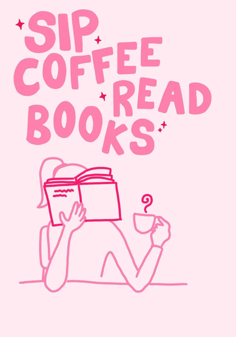 Sip Coffee Read Books Minimalist Quote Print (Siroter du café, lire des livres) poster avec cadre en aluminium de vintagepod
