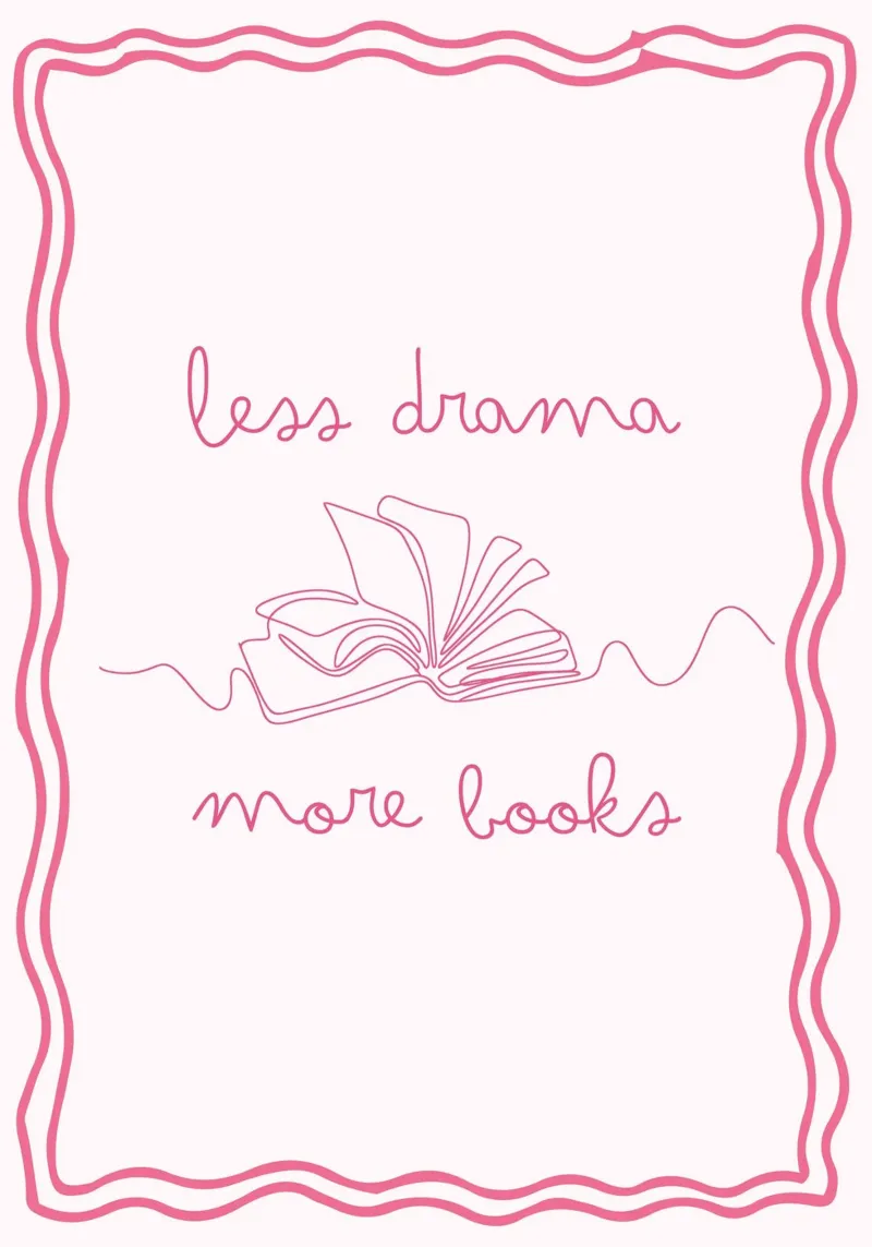 Less Drama More Books Line Art Poster poster con telaio in plastica da vintagepod