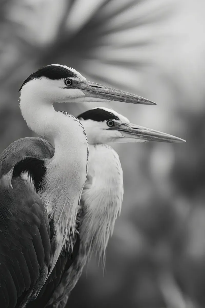 Twin Herons poster con telaio in legno da treechild