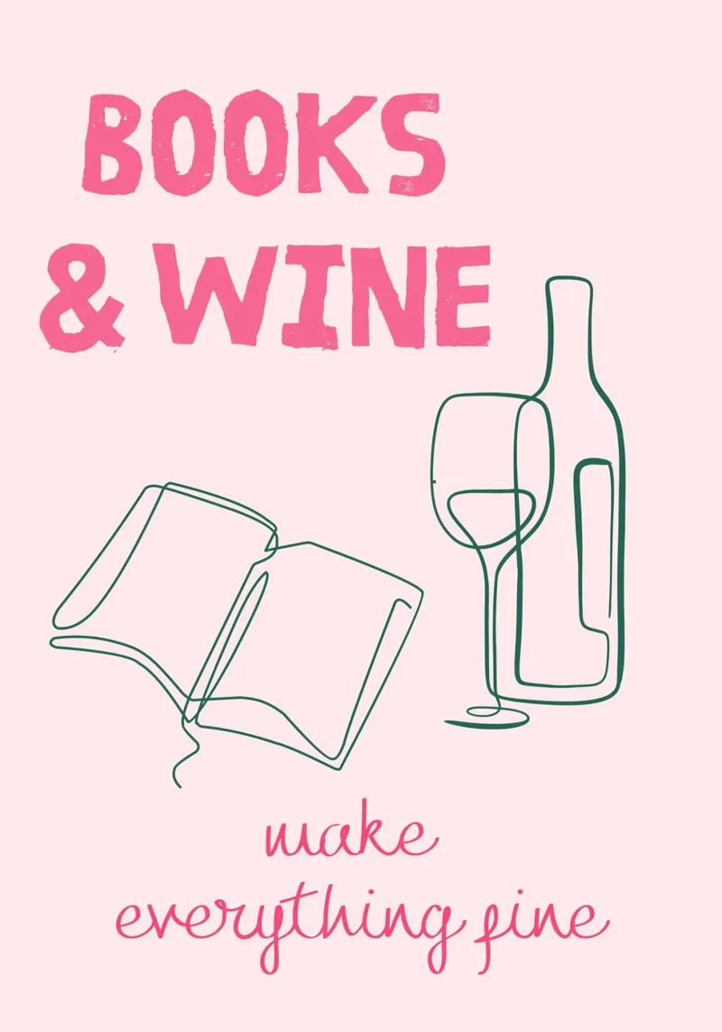 Libri e vino rendono tutto più bello poster con telaio in alluminio da vintagepod
