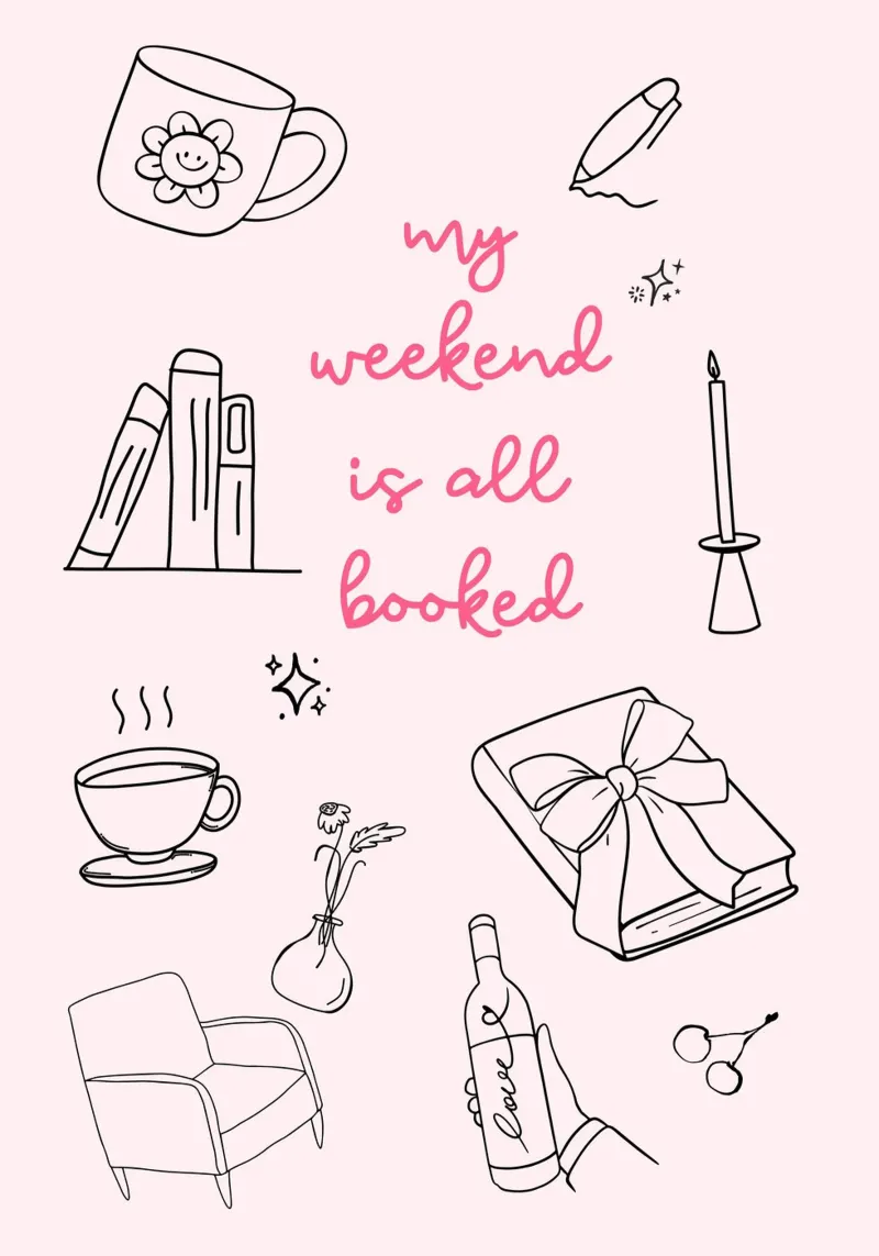 My Weekend is All Booked - Pink Print canvas with Floater frame by vintagepod