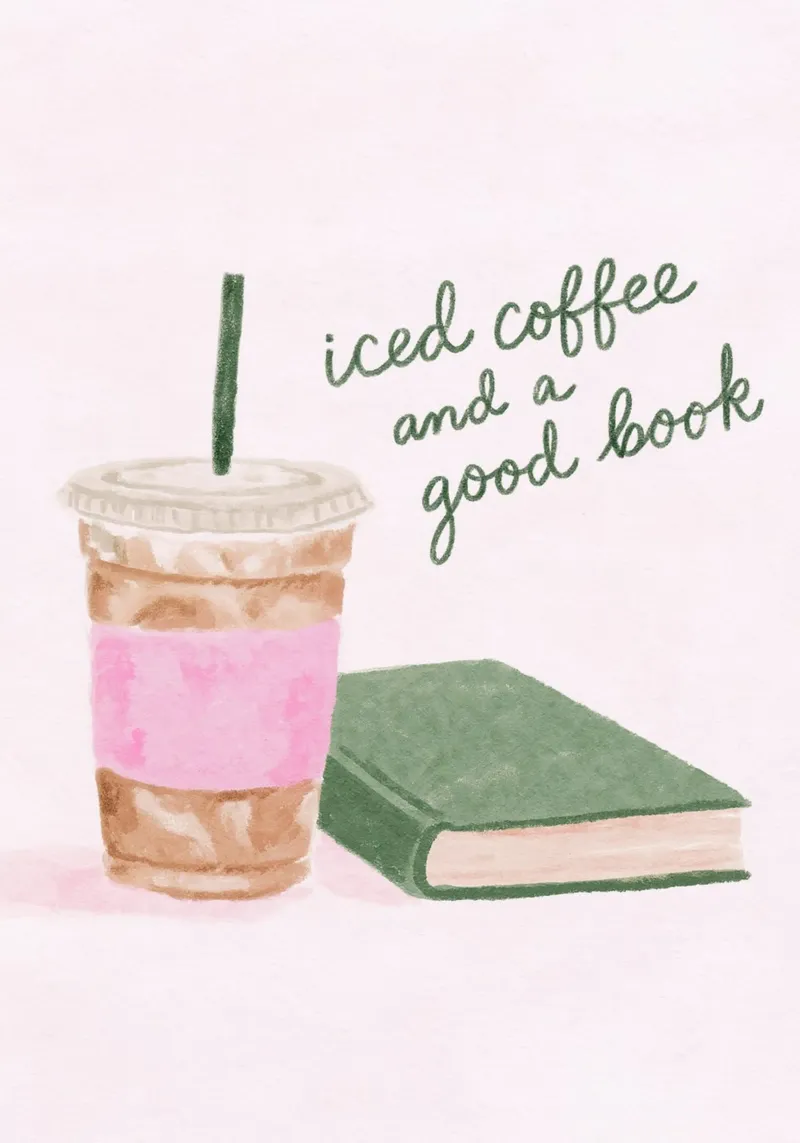 Iced Coffee & Good Book Cozy Vibe Print canvas with Floater frame by vintagepod