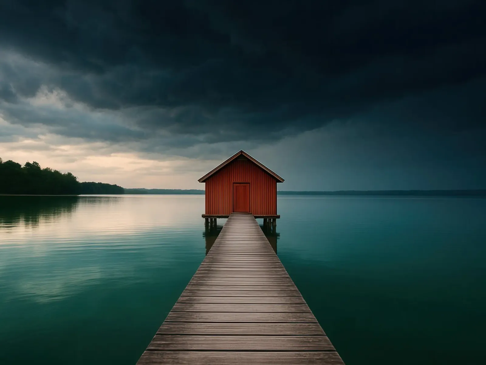 Boathouse by the Lake poster con telaio in plastica da Attaboy Dsgn