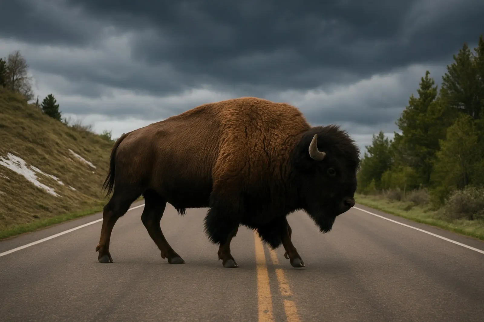 Bison on the Road poster con telaio in plastica da Attaboy Dsgn