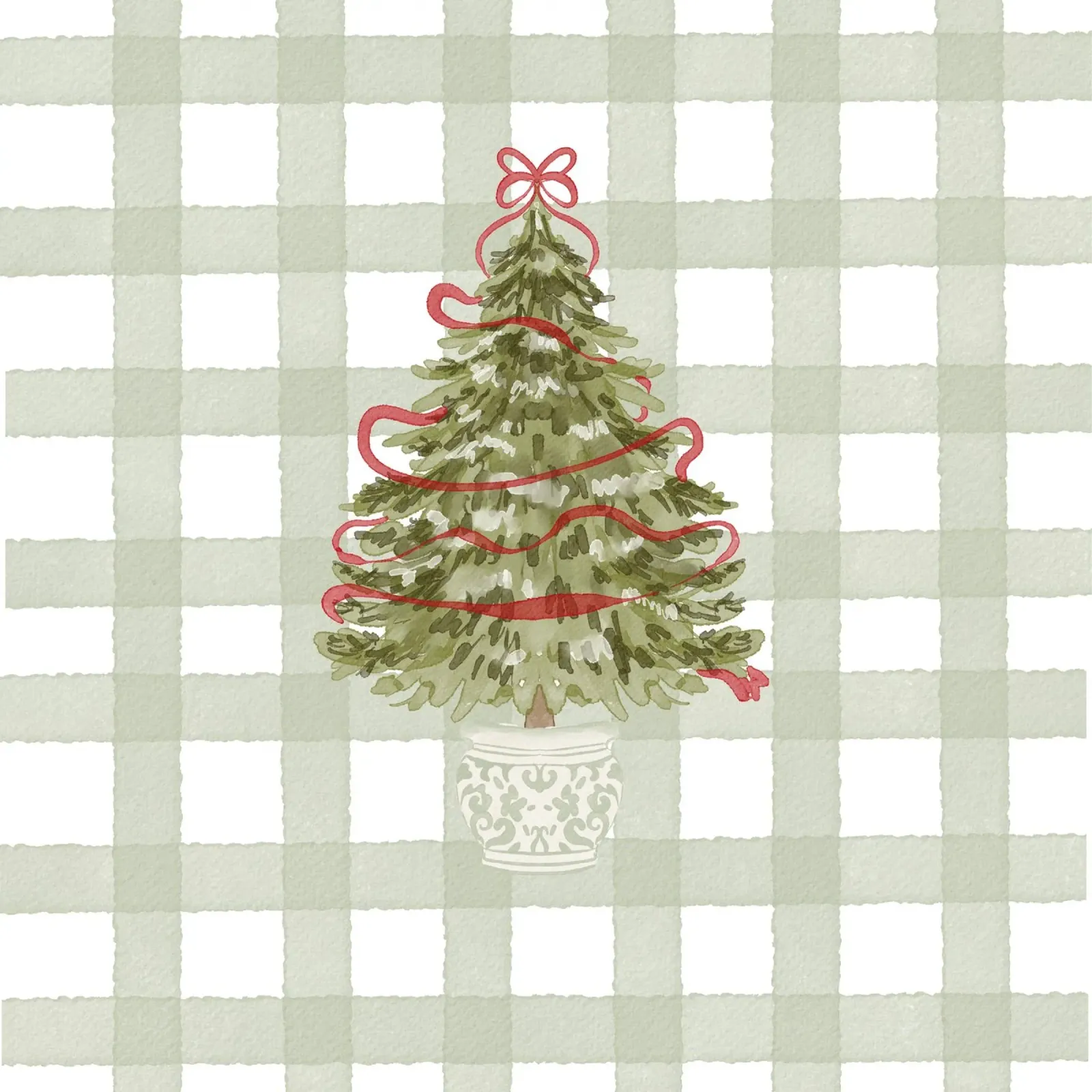 Vintage Christmas Tree with Red Ribbon on Gingham Check poster with plastic frame by Stilrausch