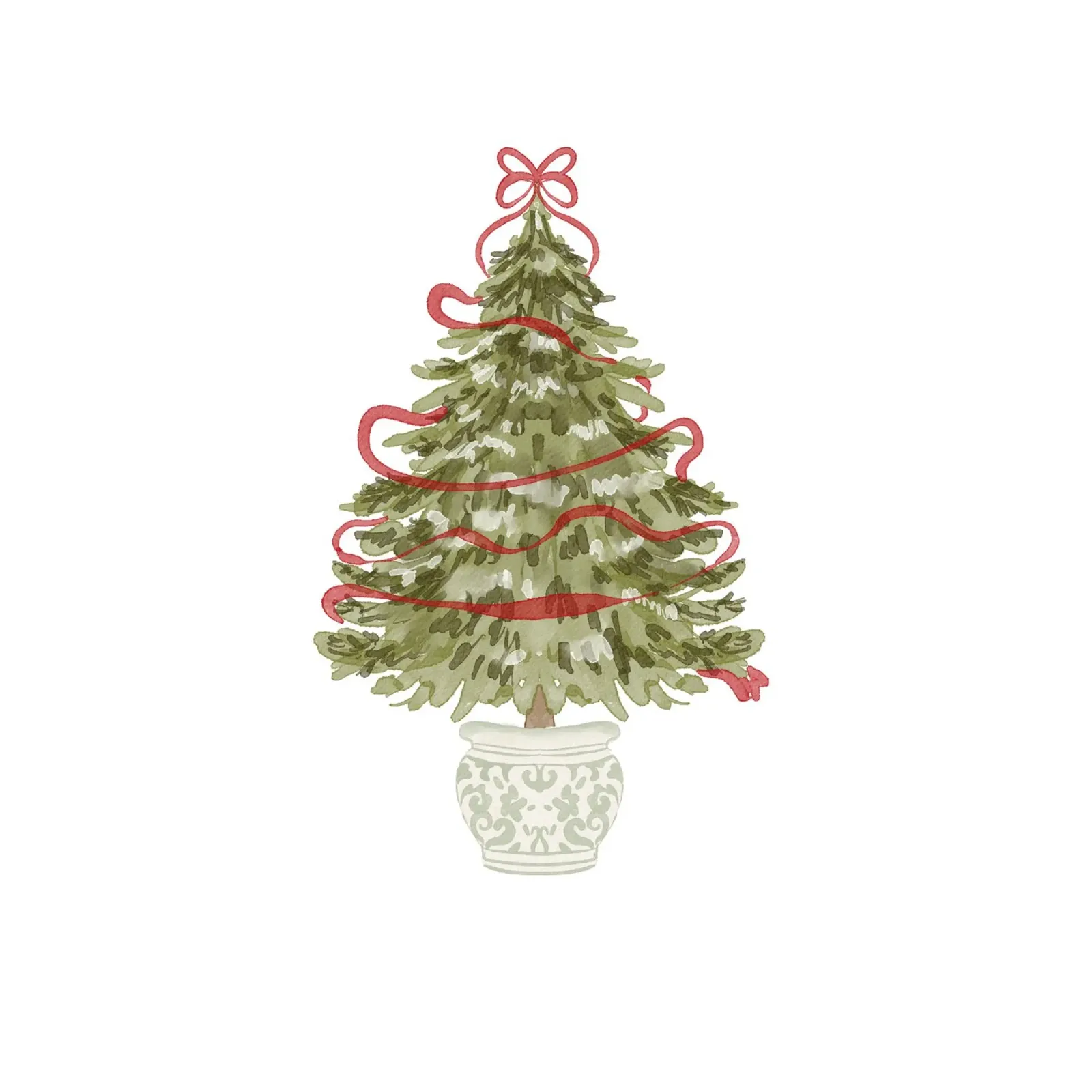 Albero di Natale vintage in vaso ornamentale con nastro rosso poster con telaio in alluminio da Stilrausch
