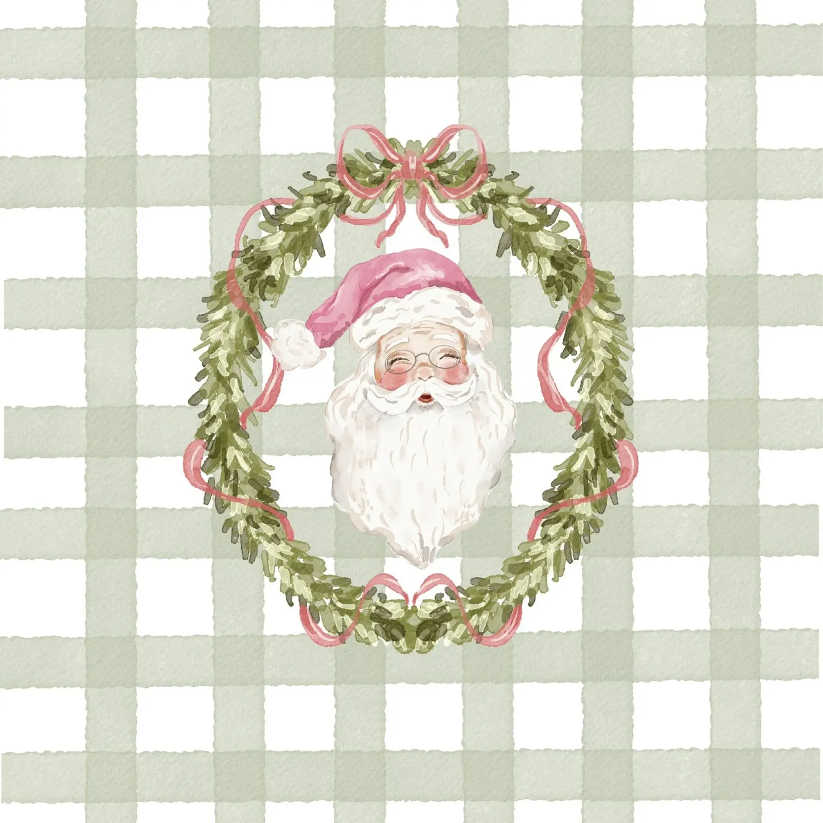 Ghirlanda di Babbo Natale vintage con nastro rosa su quadretti in percalle poster da Stilrausch