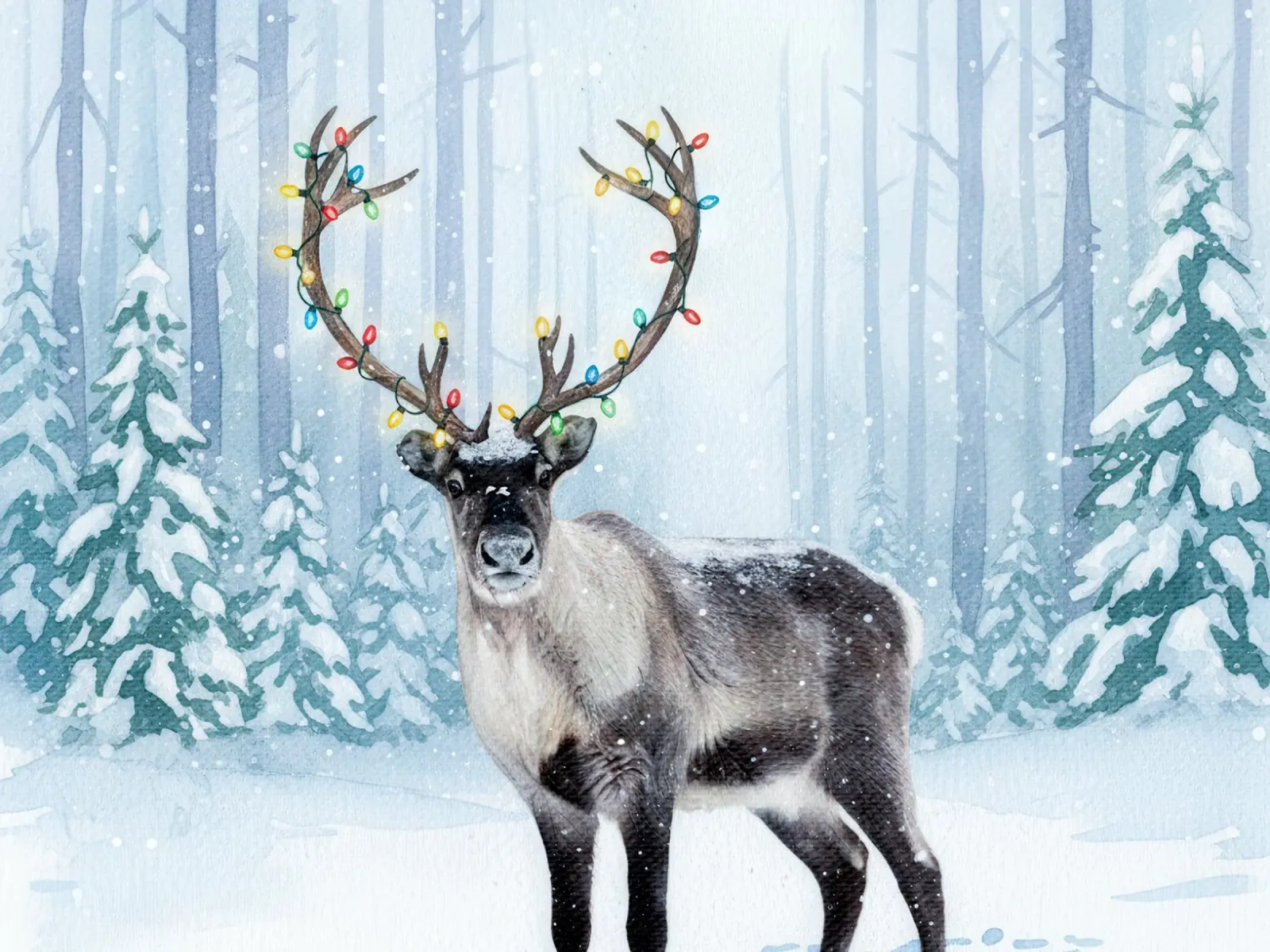 Reindeer with Christmas Lights poster con telaio in plastica da Attaboy Dsgn