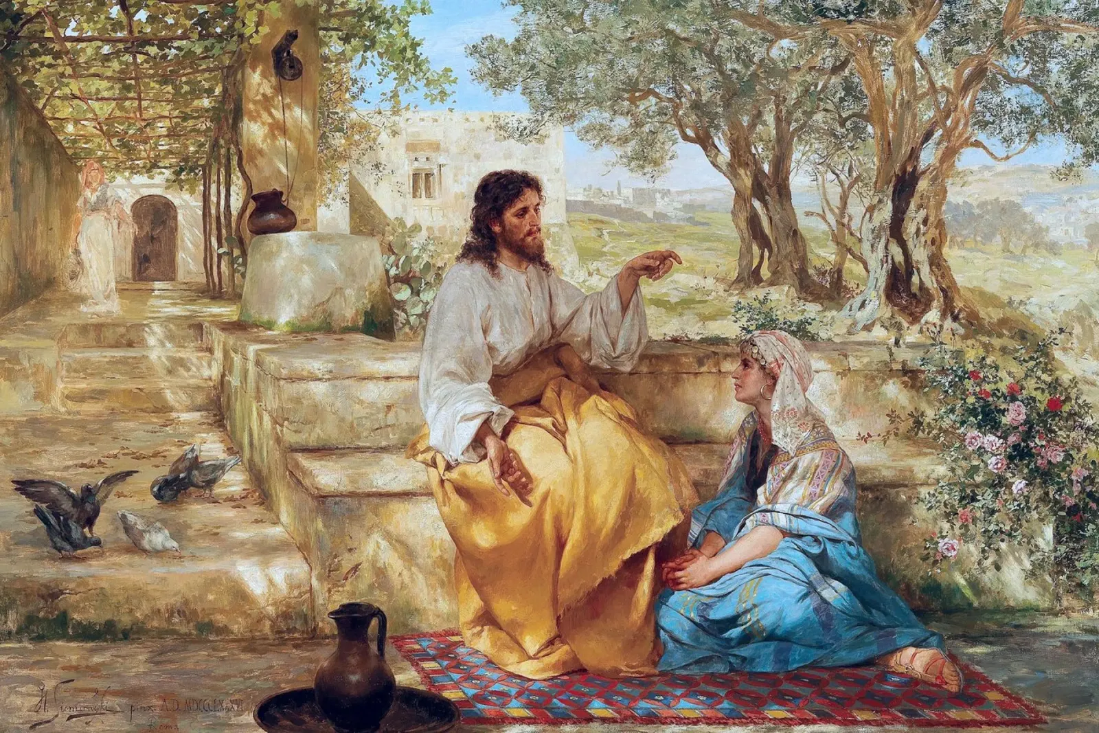 Christ at the home of Martha and Mary poster con telaio in legno da apoloprints