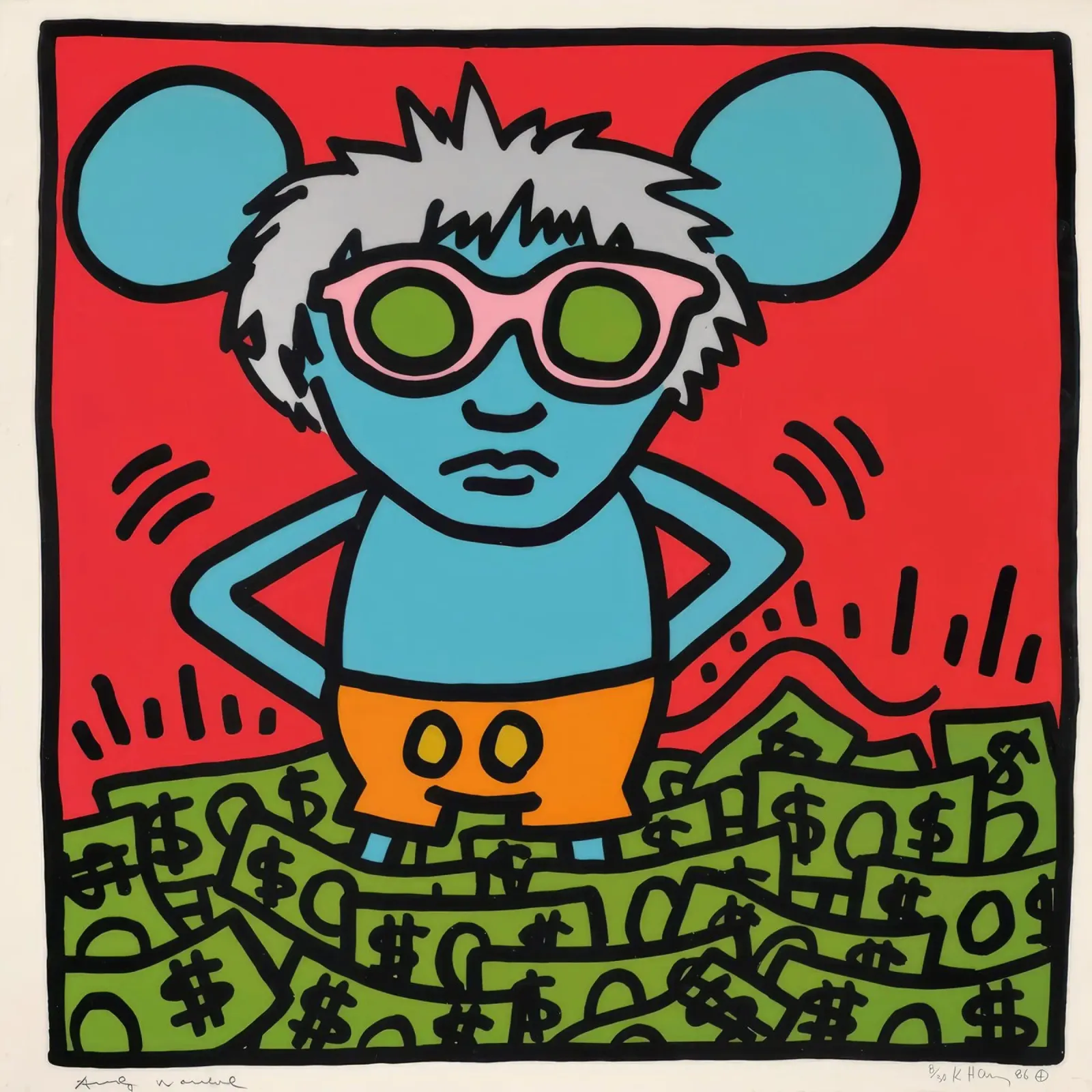 Keith Haring Andy Mouse Pop Art Poster canvas met Baklijst van ClubArt