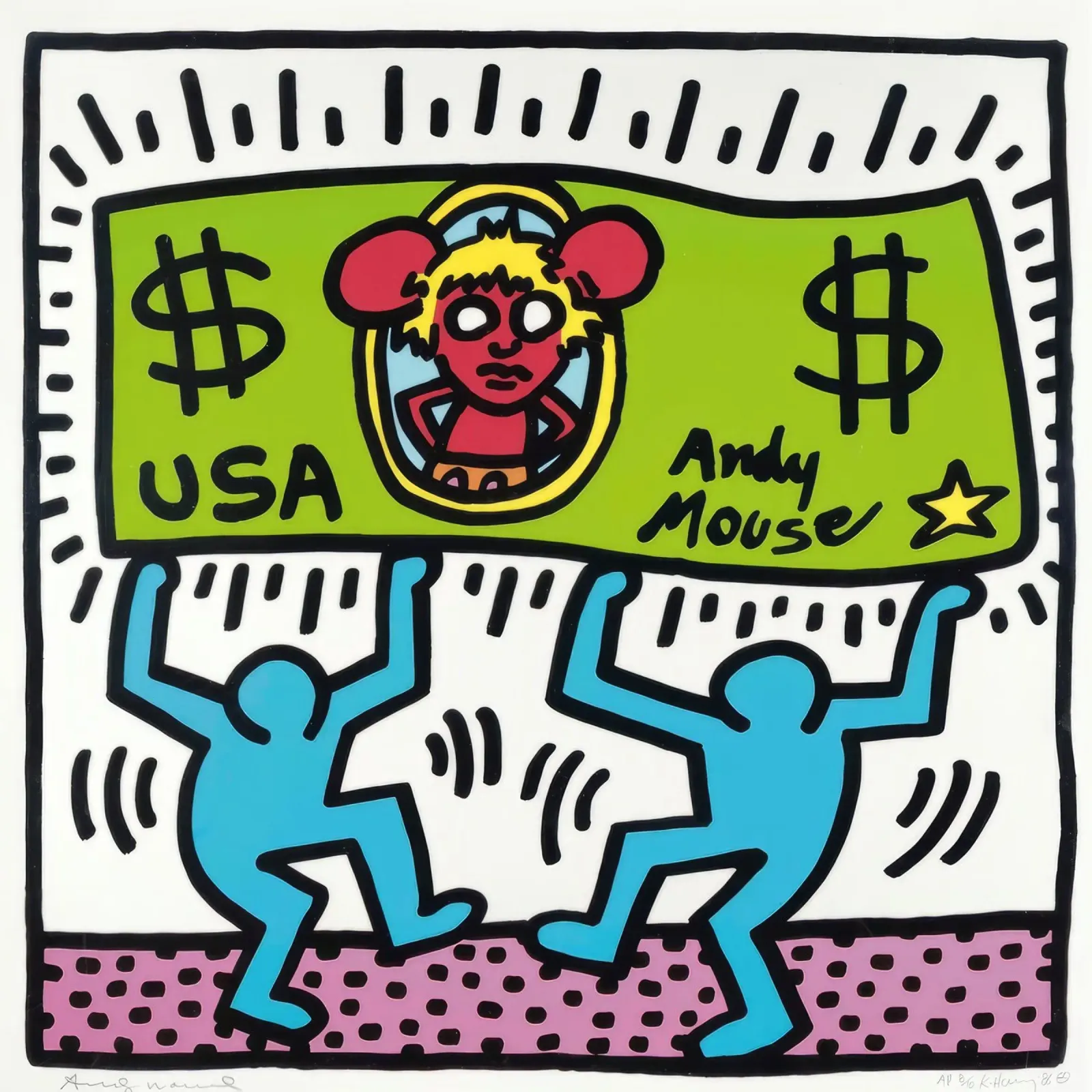 Keith Haring Andy Mouse Banconota da un dollaro Pop Art poster con telaio in plastica da ClubArt