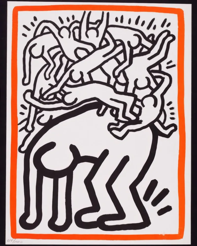 Poster di Keith Haring per la lotta all'AIDS nel mondo poster con telaio in plastica da ClubArt