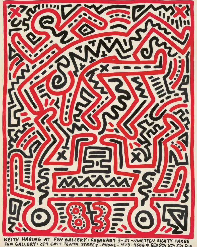 Keith Haring Fun Gallery Tentoonstellingsaffiche canvas met Baklijst van ClubArt