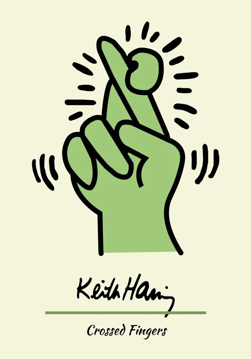 Stampa pop di Keith Haring con dita incrociate tela con Cornice a cassetta da ClubArt