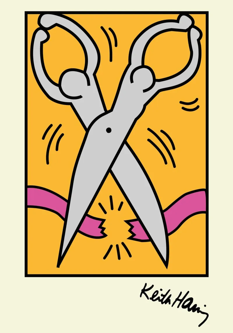 Keith Haring - Forbici - Stampa pop art tela con Cornice a cassetta da ClubArt