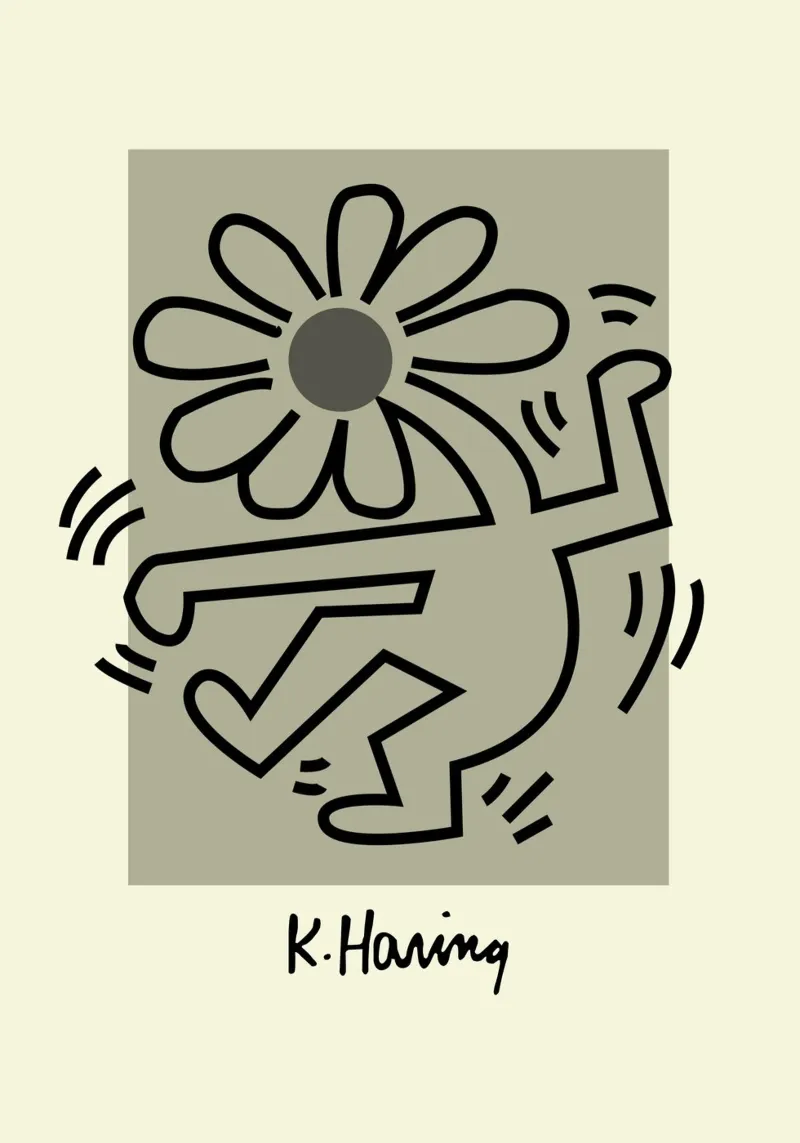 Stampa pop di Keith Haring Flower Figure poster con telaio in plastica da ClubArt