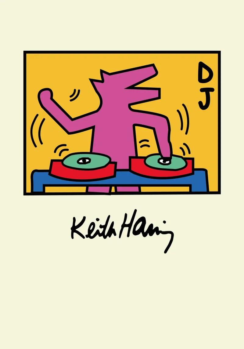 Poster pop art di Keith Haring DJ Dog poster con telaio in plastica da ClubArt