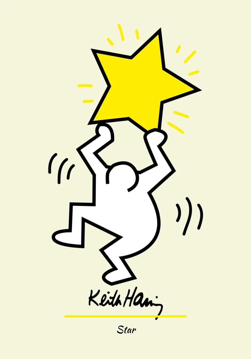 Keith Haring Star Pop Art Druck Leinwand mit Schattenfugenrahmen von ClubArt