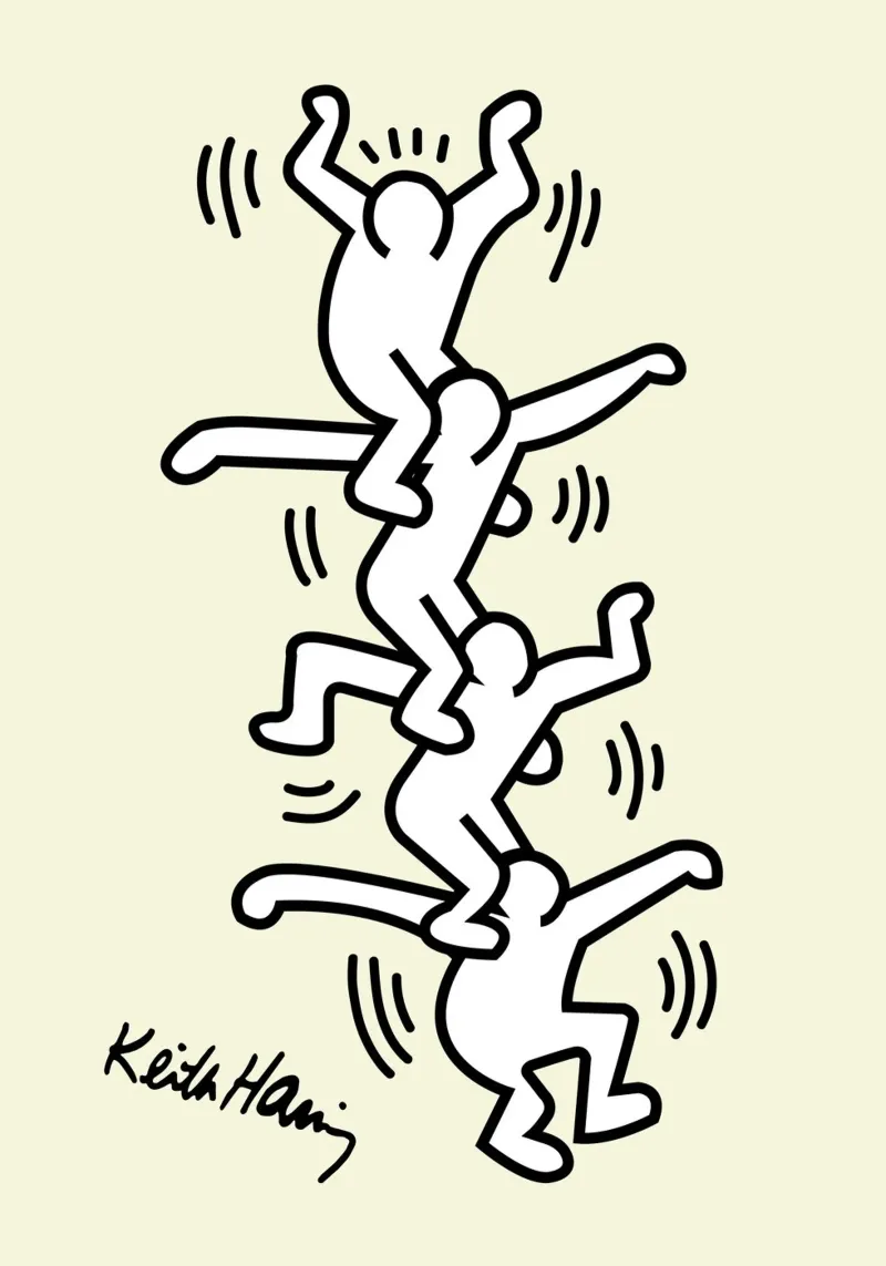 Stampa pop di Keith Haring Human Tower poster con telaio in plastica da ClubArt